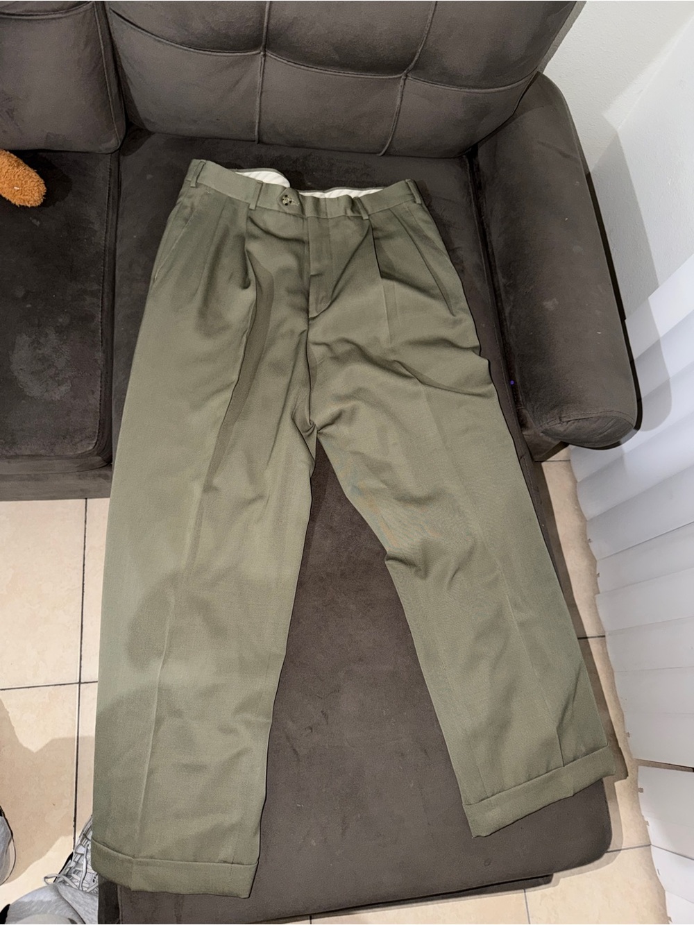 Berle Olive Green Pleated Dress Pants